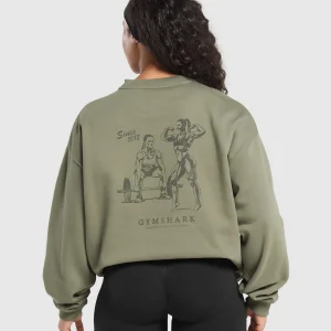 Hot Gymshark Two Strong Women Sweatshirt BaseGreen