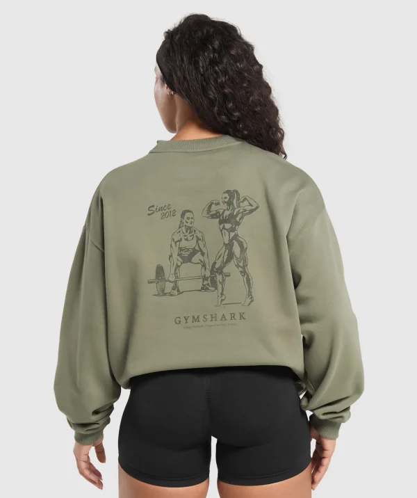 Hot Gymshark Two Strong Women Sweatshirt BaseGreen