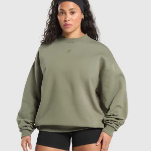 Hot Gymshark Two Strong Women Sweatshirt BaseGreen