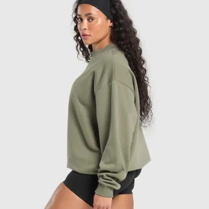 Hot Gymshark Two Strong Women Sweatshirt BaseGreen