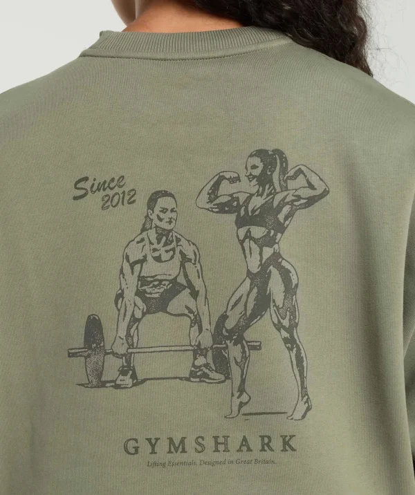 Hot Gymshark Two Strong Women Sweatshirt BaseGreen