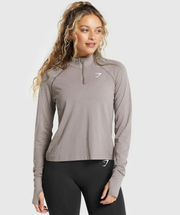 Fashion Gymshark Vital Seamless 2.0 1/4 Zip WarmTaupeMarl