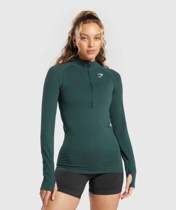 Best Gymshark Vital Seamless 2.0 1/2 Zip WoodlandGreenMarl