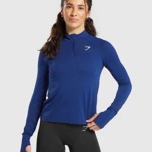 Hot Gymshark Vital Seamless 2.0 1/4 Zip StellarBlueMarl