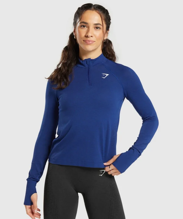 Hot Gymshark Vital Seamless 2.0 1/4 Zip StellarBlueMarl