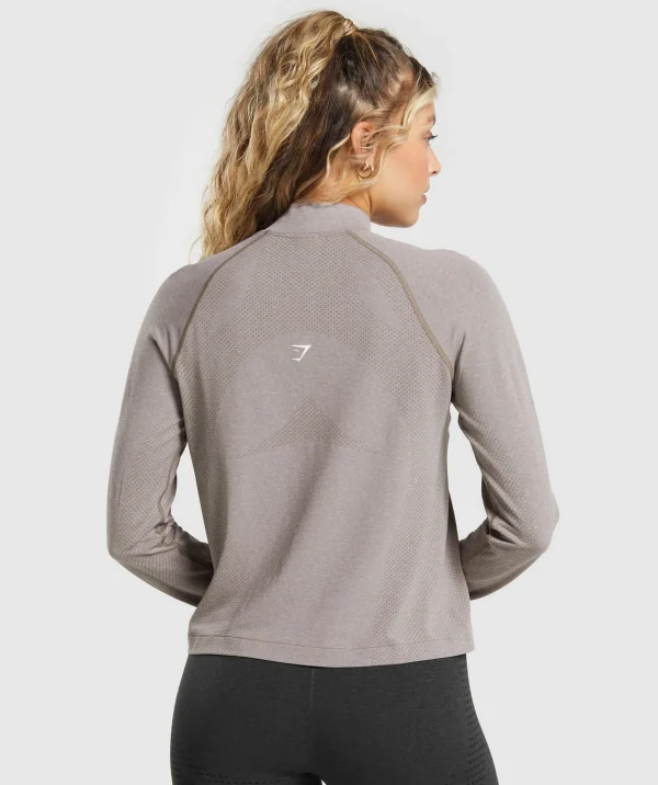 Fashion Gymshark Vital Seamless 2.0 1/4 Zip WarmTaupeMarl