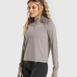 Fashion Gymshark Vital Seamless 2.0 1/4 Zip WarmTaupeMarl