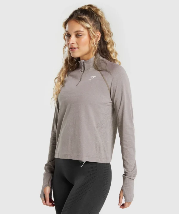 Fashion Gymshark Vital Seamless 2.0 1/4 Zip WarmTaupeMarl