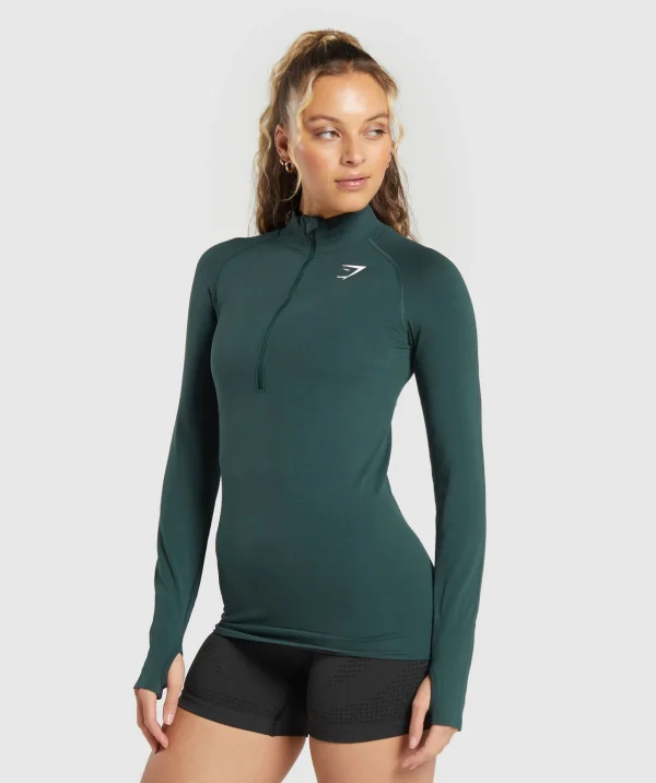 Best Gymshark Vital Seamless 2.0 1/2 Zip WoodlandGreenMarl