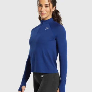 Hot Gymshark Vital Seamless 2.0 1/4 Zip StellarBlueMarl