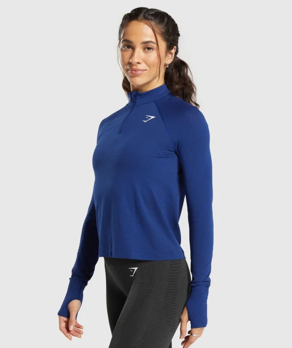 Hot Gymshark Vital Seamless 2.0 1/4 Zip StellarBlueMarl