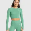 Outlet Gymshark Vital Seamless 2.0 Crop Top LagoonGreen/Marl