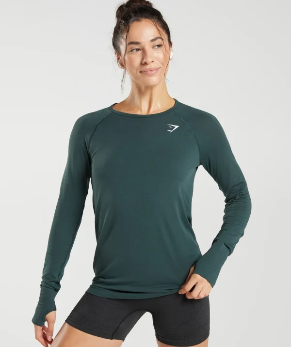 Hot Gymshark Vital Seamless 2.0 Light Long Sleeve Top WoodlandGreenMarl