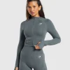 Outlet Gymshark Vital Seamless 2.0 Midi Zip Up Jacket StrongGrey/Marl