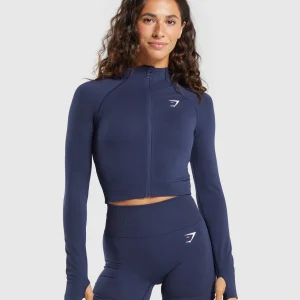 Best Gymshark Vital Seamless 2.0 Midi Zip Up Jacket HeavyBlue/Marl