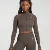 Online Gymshark Vital Seamless 2.0 Midi Zip Up Jacket BrownMarl