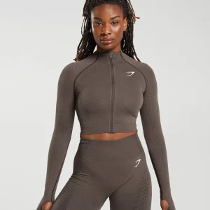 Online Gymshark Vital Seamless 2.0 Midi Zip Up Jacket BrownMarl