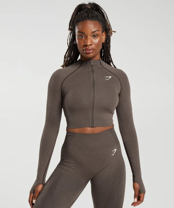 Online Gymshark Vital Seamless 2.0 Midi Zip Up Jacket BrownMarl