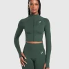 Discount Gymshark Vital Seamless 2.0 Midi Zip Up Jacket WoodlandGreenMarl