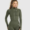 Fashion Gymshark Vital Seamless 2.0 Midi Zip Up Jacket BaseGreenMarl