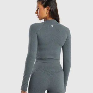 Outlet Gymshark Vital Seamless 2.0 Midi Zip Up Jacket StrongGrey/Marl