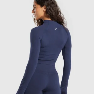 Best Gymshark Vital Seamless 2.0 Midi Zip Up Jacket HeavyBlue/Marl