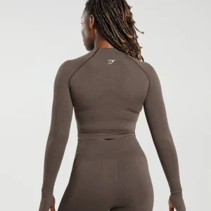 Online Gymshark Vital Seamless 2.0 Midi Zip Up Jacket BrownMarl