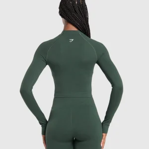 Discount Gymshark Vital Seamless 2.0 Midi Zip Up Jacket WoodlandGreenMarl