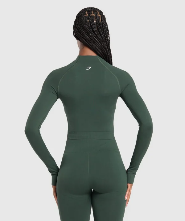 Discount Gymshark Vital Seamless 2.0 Midi Zip Up Jacket WoodlandGreenMarl