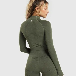 Fashion Gymshark Vital Seamless 2.0 Midi Zip Up Jacket BaseGreenMarl