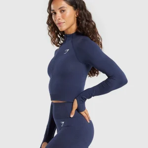 Best Gymshark Vital Seamless 2.0 Midi Zip Up Jacket HeavyBlue/Marl