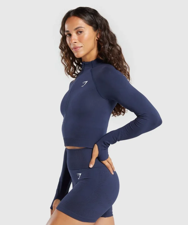 Best Gymshark Vital Seamless 2.0 Midi Zip Up Jacket HeavyBlue/Marl