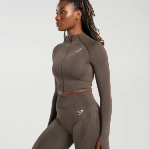 Online Gymshark Vital Seamless 2.0 Midi Zip Up Jacket BrownMarl