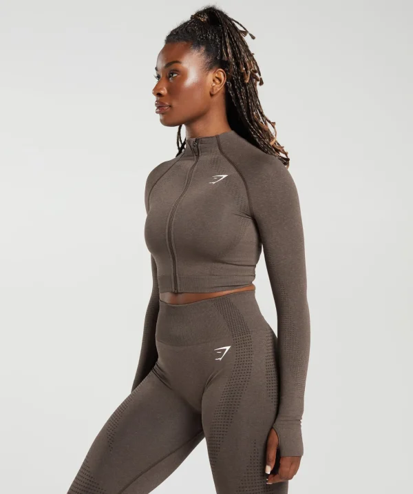 Online Gymshark Vital Seamless 2.0 Midi Zip Up Jacket BrownMarl