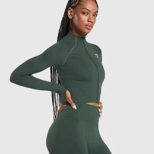 Discount Gymshark Vital Seamless 2.0 Midi Zip Up Jacket WoodlandGreenMarl