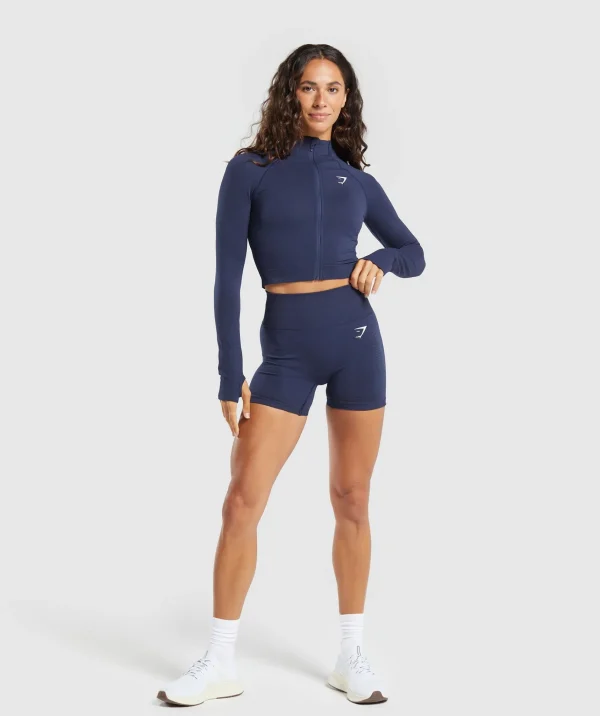 Best Gymshark Vital Seamless 2.0 Midi Zip Up Jacket HeavyBlue/Marl