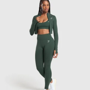 Discount Gymshark Vital Seamless 2.0 Midi Zip Up Jacket WoodlandGreenMarl