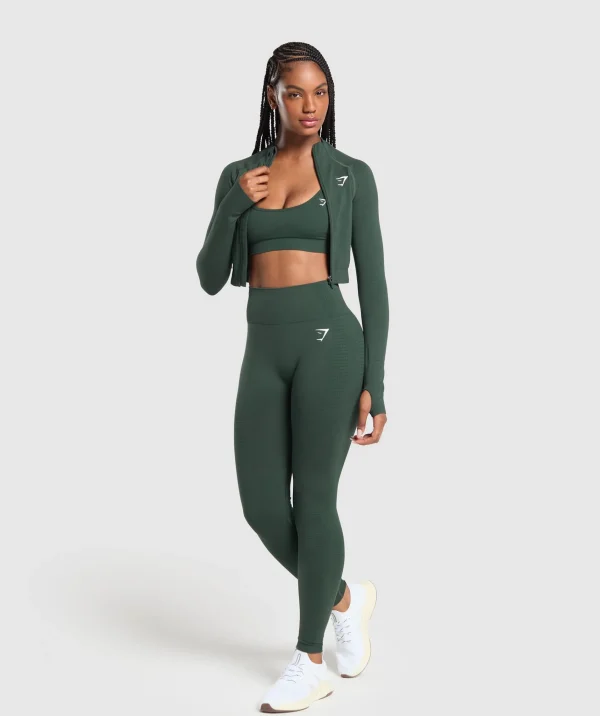 Discount Gymshark Vital Seamless 2.0 Midi Zip Up Jacket WoodlandGreenMarl