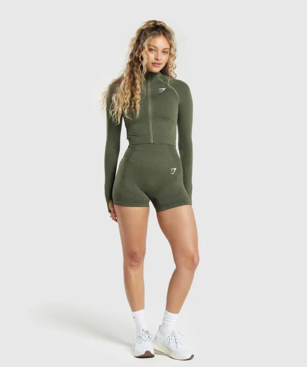 Fashion Gymshark Vital Seamless 2.0 Midi Zip Up Jacket BaseGreenMarl