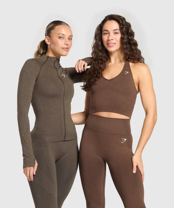 Discount Gymshark Vital Seamless 2.0 Tight Tracktop PennyBrownMarl