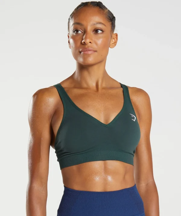 Best Gymshark Vital Seamless 2.0 V Neck Sports Bra WoodlandGreenMarl