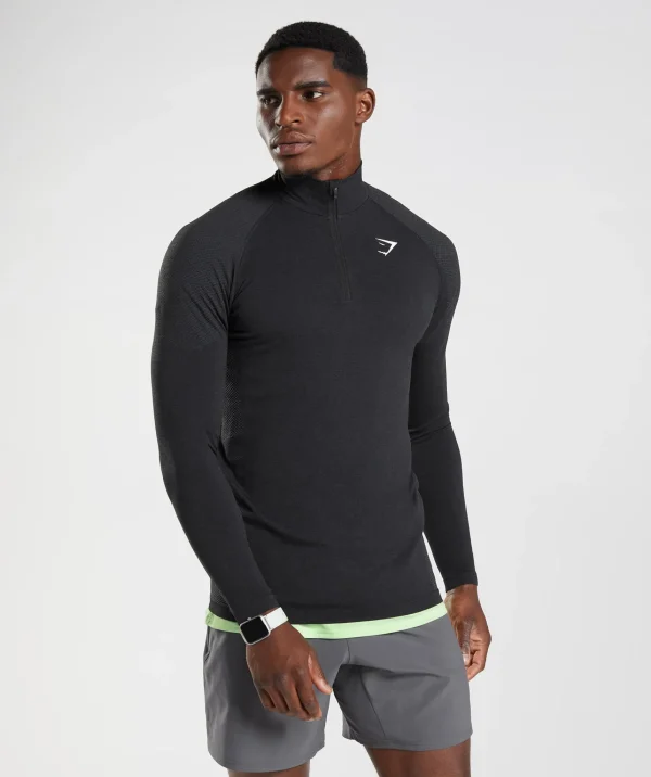 Clearance Gymshark Vital Seamless 1/4 Zip Black/SilhouetteGrey