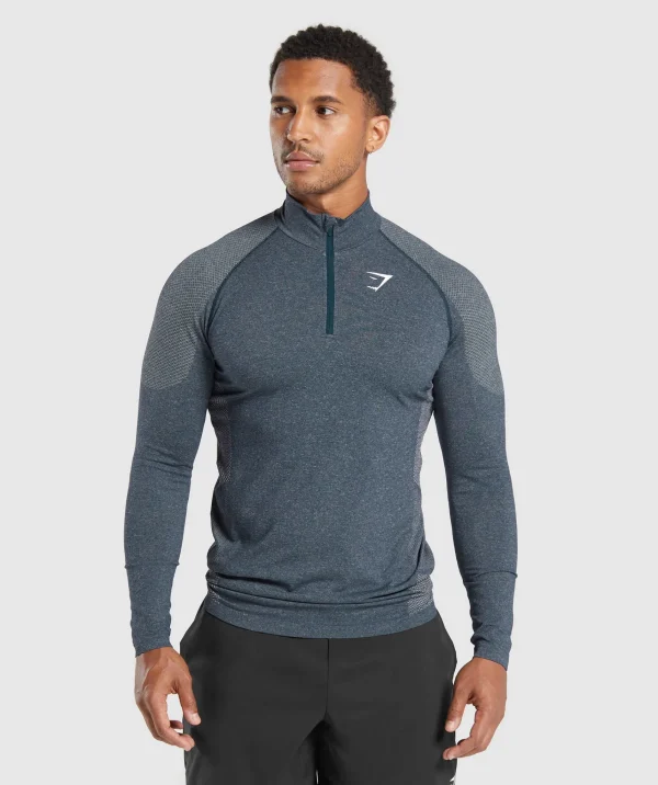 Discount Gymshark Vital Seamless 1/4 Zip Navy/LightGrey