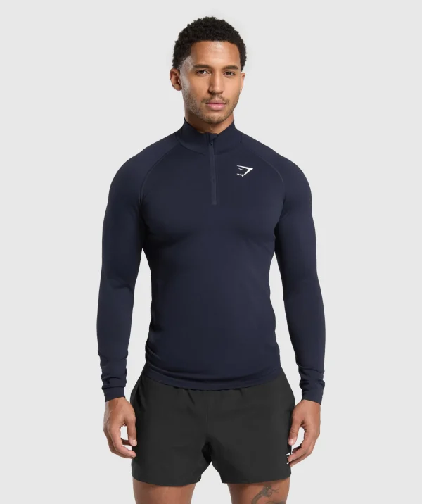 Clearance Gymshark Vital Seamless 1/4 Zip Navy/HeavyBlue