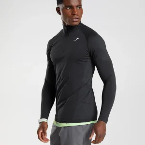 Clearance Gymshark Vital Seamless 1/4 Zip Black/SilhouetteGrey