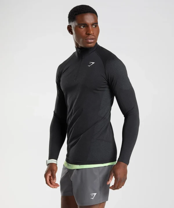 Clearance Gymshark Vital Seamless 1/4 Zip Black/SilhouetteGrey