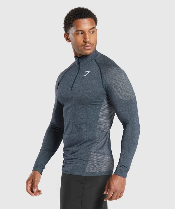 Discount Gymshark Vital Seamless 1/4 Zip Navy/LightGrey