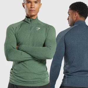 Discount Gymshark Vital Seamless 1/4 Zip Navy/LightGrey