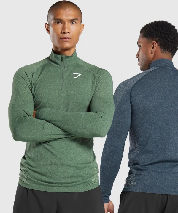 Discount Gymshark Vital Seamless 1/4 Zip Navy/LightGrey