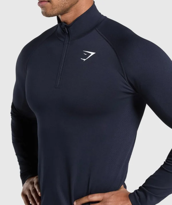 Clearance Gymshark Vital Seamless 1/4 Zip Navy/HeavyBlue